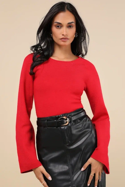 Lulus Modern Detail Red Cutout Bell Sleeve Sweater Top