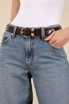 Lulus Modern Details Black And Brown Croc-embossed Two-piece Belt Set In Black