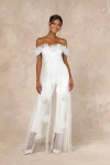 Lulus Modern Devotion White 3d Flower Tulle Overlay Jumpsuit In White