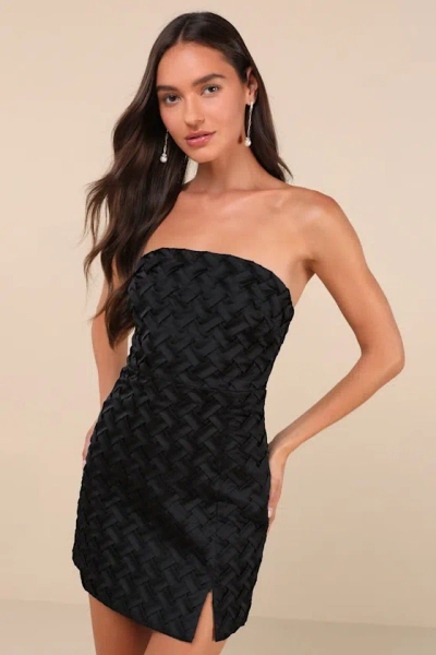 Lulus Modern Event Black Woven Texture Strapless Bodycon Mini Dress