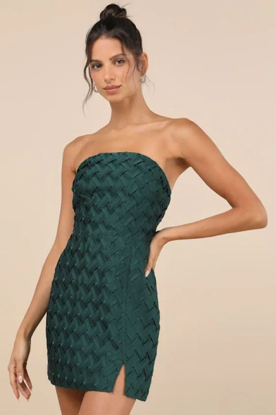 Lulus Modern Event Emerald Woven Texture Strapless Bodycon Mini Dress In Green