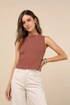 Lulus Modern Inclination Brown Linen Backless Tank Top In Brown