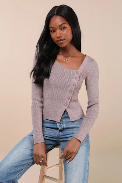 Lulus Modern Status Taupe Marled Asymmetrical Button-front Sweater Top