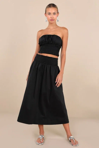 Lulus Modern Sweetheart Black Smocked Waist Midi Skirt