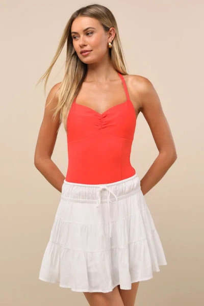 Lulus Modica Ivory Tiered Drawstring Mini Skirt