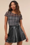Lulus Modish Cutie Black Vegan Leather High-rise Skater Mini Skirt In Black