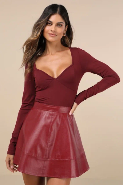 Lulus Modish Cutie Burgundy Vegan Leather High-rise Skater Mini Skirt