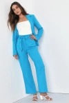 LULUS MODISH MOMENT TURQUOISE BLUE LINEN HIGH-WAISTED TROUSERS