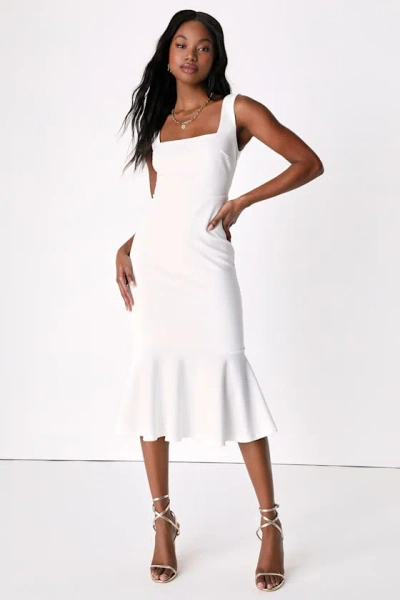 Lulus Moment Maker White Square Neck Trumpet Midi Dress