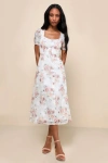 Lulus Moment Of Beauty White Floral Print Button-front Midi Dress In White