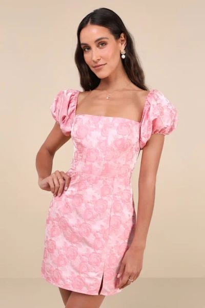Lulus Momentous Cuteness Pink Jacquard Off-the-shoulder Mini Dress
