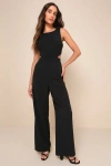 LULUS MOMENTS TO REMEMBER BLACK SLEEVELESS WIDE-LEG CUTOUT JUMPSUIT