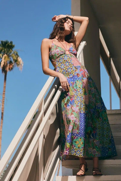 Lulus Monica Multi Print Tie-front Maxi Dress