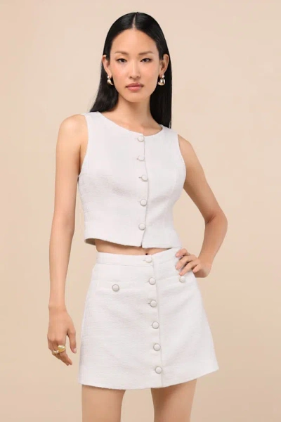 Lulus Monique White Tweed Button-front Mini Skirt