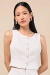 Lulus Monique White Tweed Button-up Vest Top