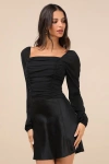 Lulus Mood Setter Black Ruched Long Sleeve Top In Black