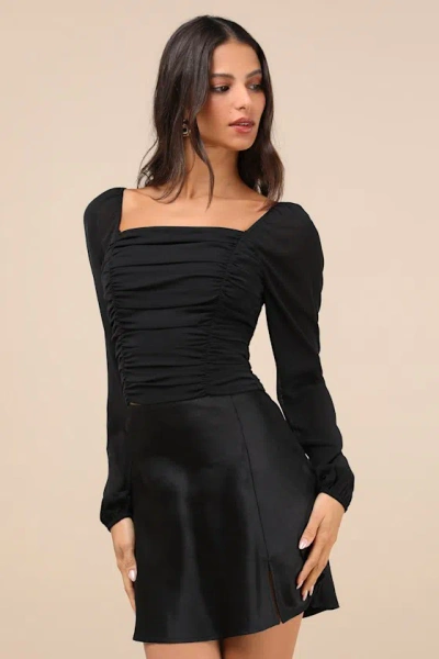 Lulus Mood Setter Black Ruched Long Sleeve Top