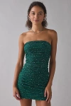 Lulus Moonlight Metallic Mesh Strapless Bodycon Mini Dress In Teal, Women's At Urban Outfitters In Green