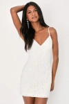 Lulus Moonlight Moments White Floral Jacquard Backless Mini Dress In White