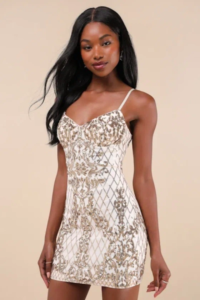 Lulus Moonlit Love Gold Sequin Sleeveless Bodycon Mini Dress
