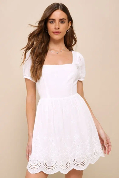 Lulus More Than Sweet White Eyelet Embroidered Puff Sleeve Mini Dress