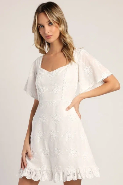Lulus Morning In Mallorca White Cotton Eyelet Short Sleeve Mini Dress