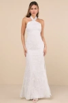 Lulus Morrisette White Lace Sequin Halter Maxi Dress
