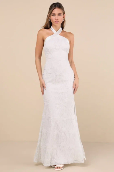 Lulus Morrisette White Lace Sequin Halter Maxi Dress