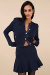Lulus Most Adorable Vibes Navy Blue Knit Pleated High-rise Mini Skirt In Navy Blue