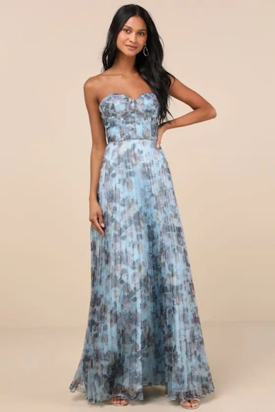 Lulus Most Beautiful Day Blue Multi Floral Print Organza Maxi Dress
