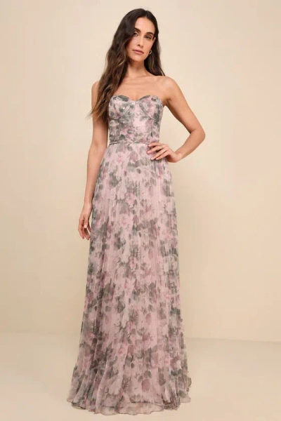 Lulus Most Beautiful Day Pink Multi Floral Print Organza Maxi Dress