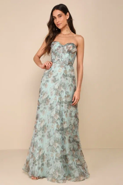 Lulus Most Beautiful Day Sage Multi Floral Print Organza Maxi Dress In Green