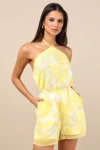 Lulus Moya Yellow And White Floral Halter Romper In Yellow And White