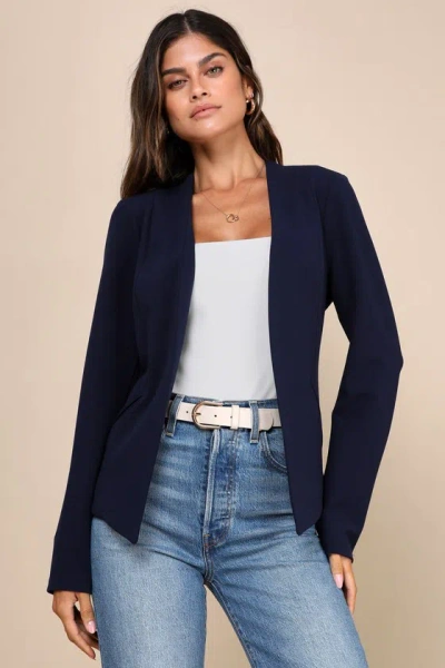 Lulus Mrs. Punctuality Navy Blue Collarless Lightweight Blazer