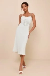 Lulus Muse Behavior White Lace Bustier Sleeveless Midi Dress In White