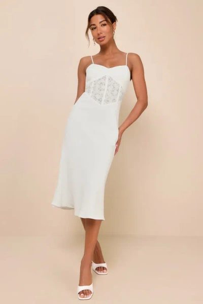 Lulus Muse Behavior White Lace Bustier Sleeveless Midi Dress