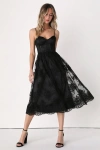 Lulus My Darling Daydreamer Black Lace Bustier Midi Dress In Black