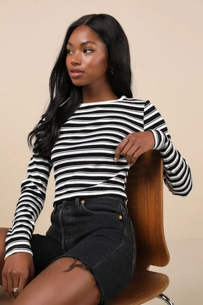Lulus My Favorite Look Black And White Striped Long Sleeve Top
