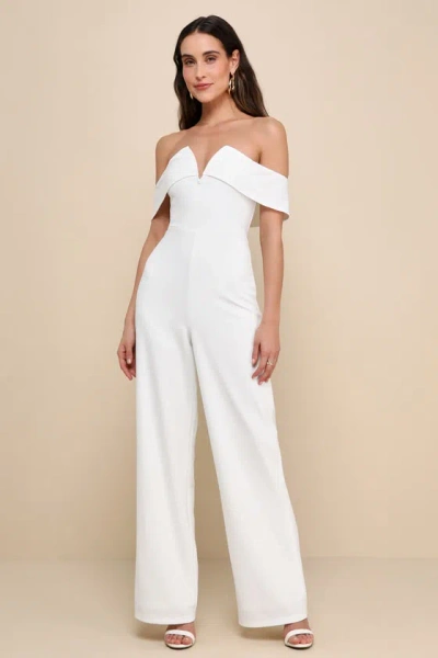 Lulus My Favorite Night Ivory Off-the-shoulder Jumpsuit