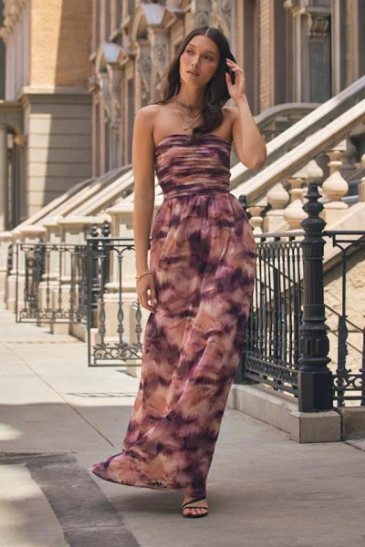 Lulus Mykala Mauve Abstract Pleated Strapless Maxi Dress In Transparent
