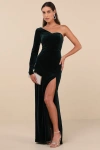 Lulus Mysterious Elegance Emerald Green Velvet One-shoulder Maxi Dress In Emerald Green