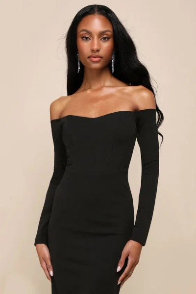 Lulus Mysterious Flirt Black Off-the-shoulder Bustier Midi Dress