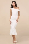 Lulus Nadie White Lace Asymmetrical Midi Dress In White
