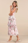 Lulus Naenia White Floral Tiered Tie-strap Midi Dress