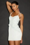 Lulus Nafissa White Satin Floral Applique Tie-strap Mini Dress In White