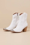 Lulus Naiya White Western Ankle Boots In White