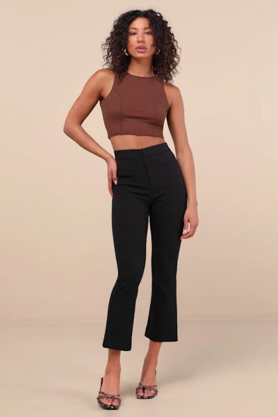 Lulus Nalini Black High-rise Cropped Flare Trouser Pants