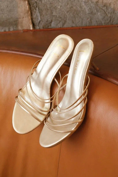 Lulus Naomi Champagne Gold Strappy Low Heel Slide Sandals In Brown