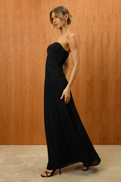 Lulus Narasha Black Pleated Strapless Maxi Dress In Brown