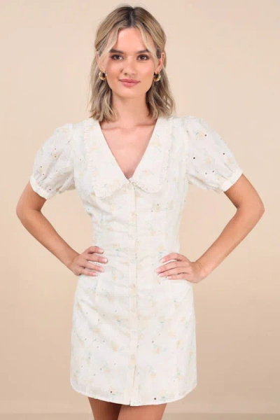 Lulus Natasa Light Yellow Floral Button-front Mini Dress
